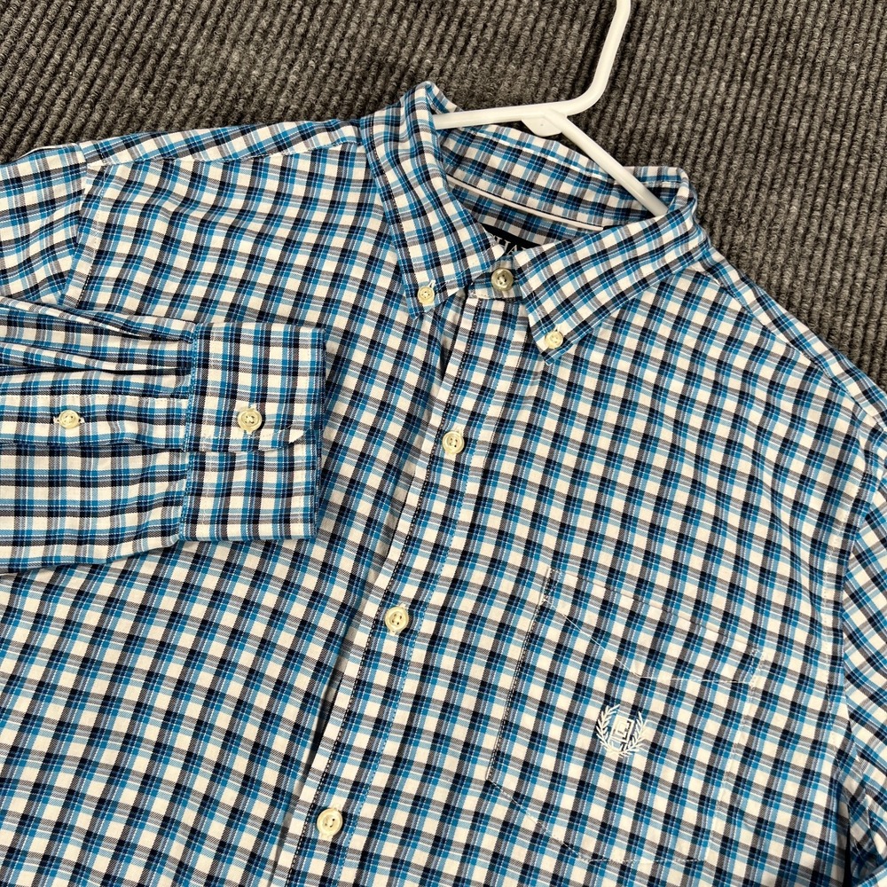 Chaps Shirt Mens Large Blue Plaid Long Sleeve Button Down Easy Care Twill